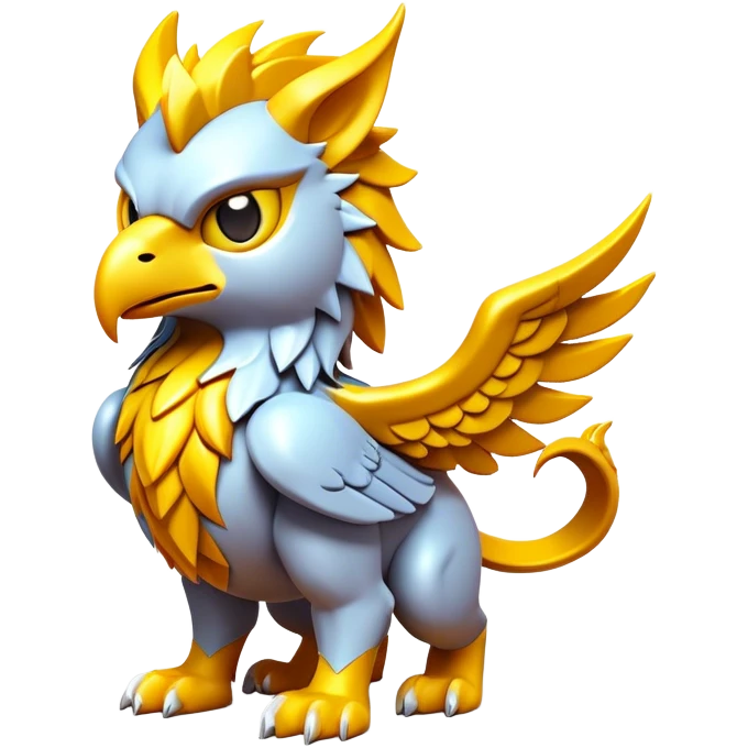 Clash of Clans aesthetic: Cinematic fierce lightning gryphon Beast Emoji, rendered in a 3D vector-style similar to standard emojis with minimal shading and bold, simplified shapes. A compact, isometric mythical creature with wild, majestic features and fierce yet endearing eyes, softly glowing with a primal enchanted charm. Simplified yet unmistakably iconic, highly detailed and consistent, glowing with a soft radiant shine and high polish. Stylized with a touch of mythical wildness and a soft glowing outline, capturing the essence of a legendary beast with a friendly, playful allure! emoji