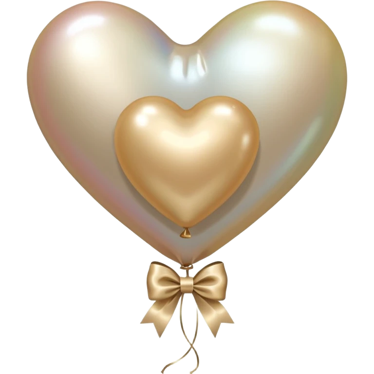 pearl-colored bow and 6 beige  metallic aesthetic heart-shaped balloons emoji