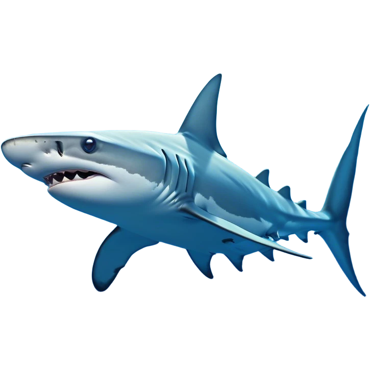 Cinematic Noble Hammerhead Shark Portrait Emoji, Poised and regal, with a broad, flattened hammer-shaped head, wide-set eyes, and a streamlined, powerful body gliding through deep blue waters, Simplified yet sharp and sophisticated features, highly detailed, glowing with a cool, oceanic luminescence, high shine, intelligent and commanding, stylized with an air of marine authority, focused and vigilant, soft glowing outline, capturing the essence of a watchful and confident predator that appears ready to glide out of the screen with effortless power! emoji