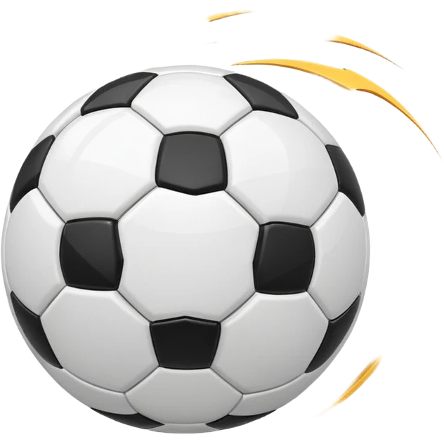 Apple-style emoji of a soccer ball with curve effect, flying with curved wind trails showing spin, glossy 3D look, clean minimal design, soft lighting, transparent background. emoji