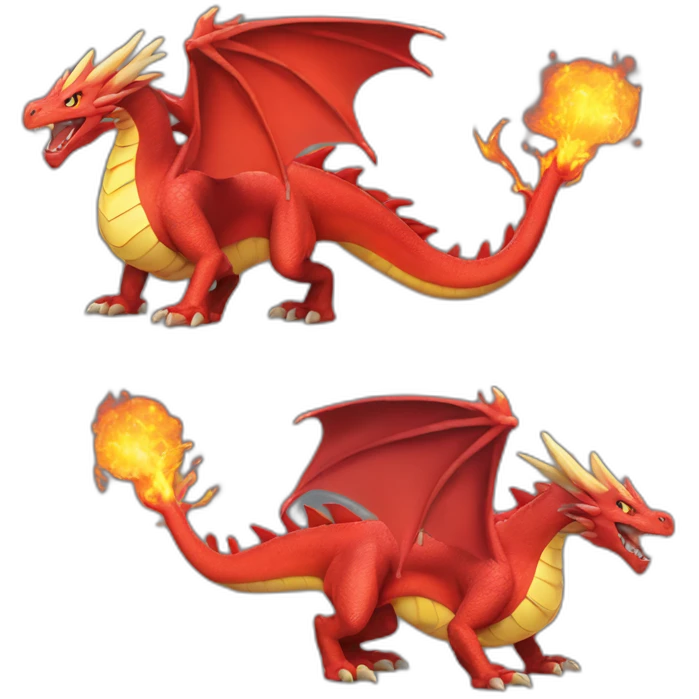 huge red Dragon Pokemon with fire four legs two arms emoji