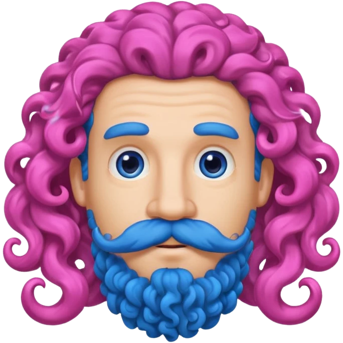 man with verycurly long blue hair pink big mustache  emoji