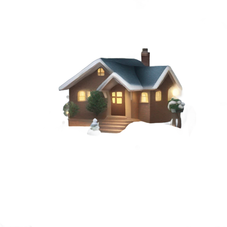  Christmas house with Christmas lights and evergreen trees emoji