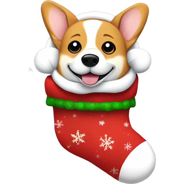 Sleepy corgi in a festive stocking, with its head peeking out, ready for Christmas morning emoji