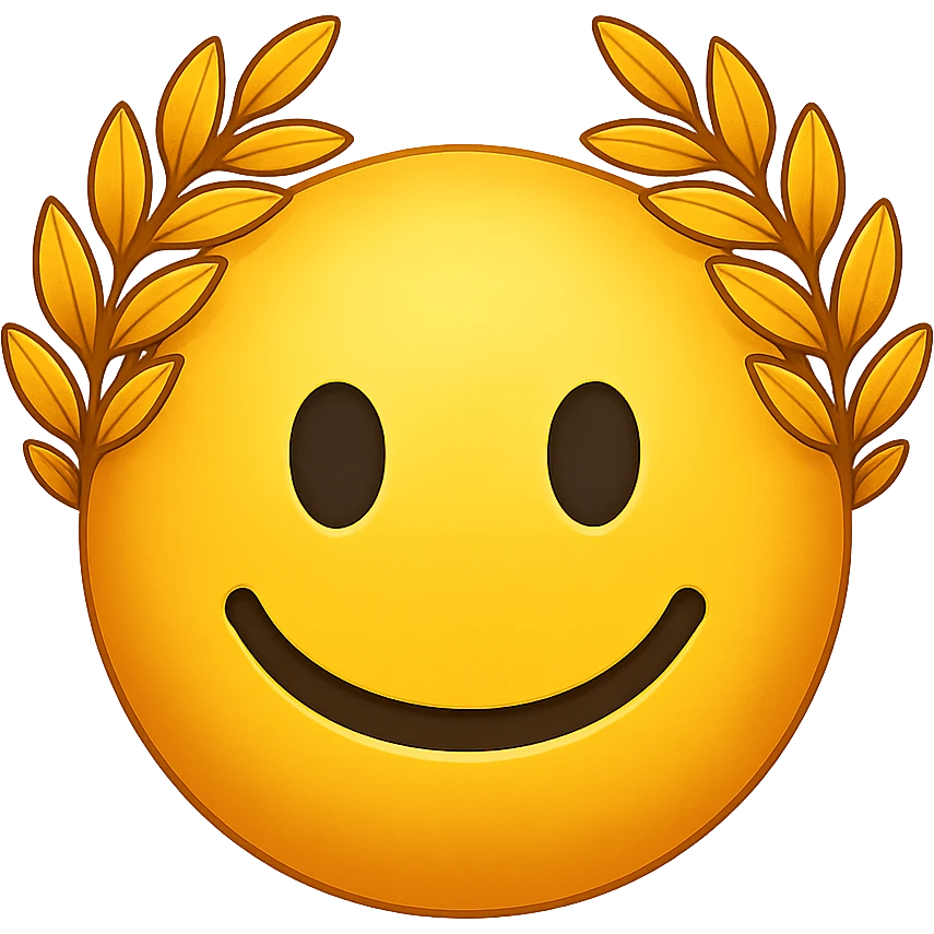 yellow face with golden laurel crown emoji, digital illustration emoji