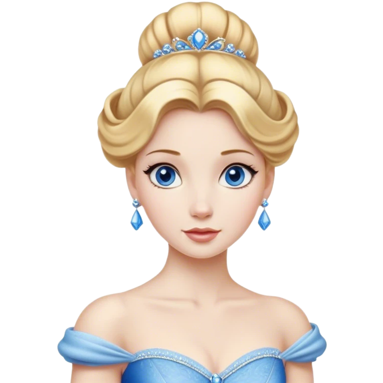 Cinematic Realistic Noble Cinderella Portrait, depicted with porcelain skin rendered in lifelike detail and soft, natural lighting that highlights every delicate nuance. Her intricately styled golden-blonde hair is arranged in an elegant updo, and her deep, expressive blue eyes radiate quiet determination. She wears her classic ball gown with rich fabric textures and delicate folds catching the light beautifully, all set against a subtly glowing, natural background that captures the essence of timeless royal grace. emoji