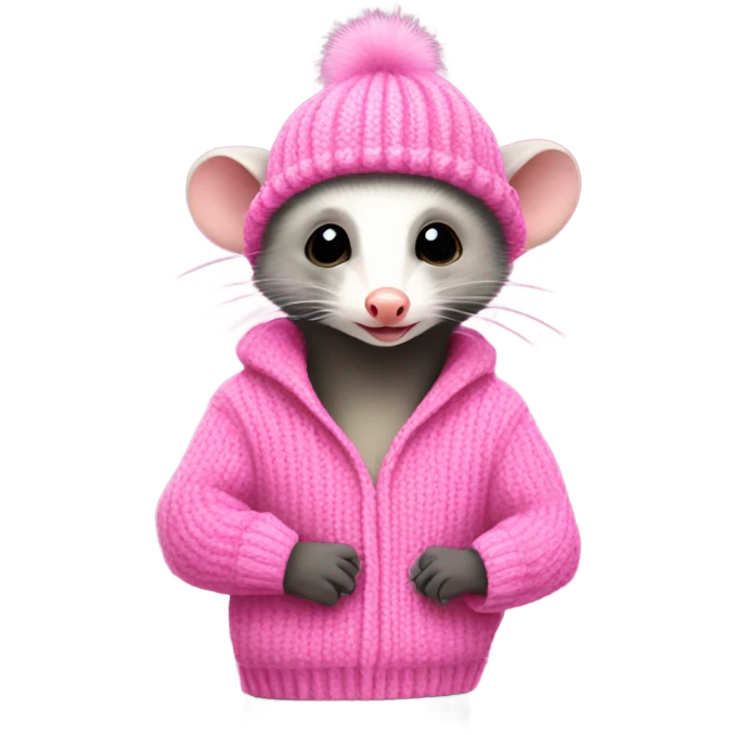Opossum with a pink sweater and hat   emoji