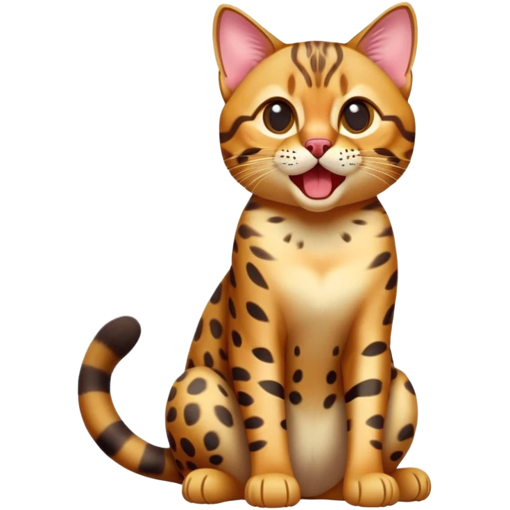 cinematic-comical-[Bengal cat]-full-body-sitting-emoji,-tail-curled-playfully-around-its-paws,-head-tilted-dramatically-while-yawning-exaggeratedly,-sleek-[leopard patterned]-fur,-simplified-yet-hilariously-adorable-features,-highly-detailed,-glowing-with-an-almost-sarcastic-glow emoji