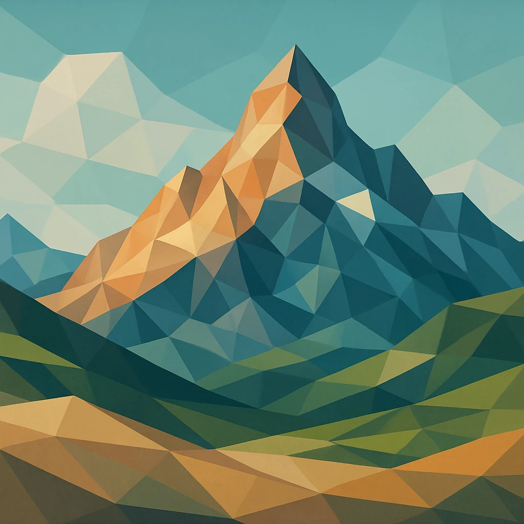 illustration of a mountain landscape made of geometric shapes in polygonal style emoji