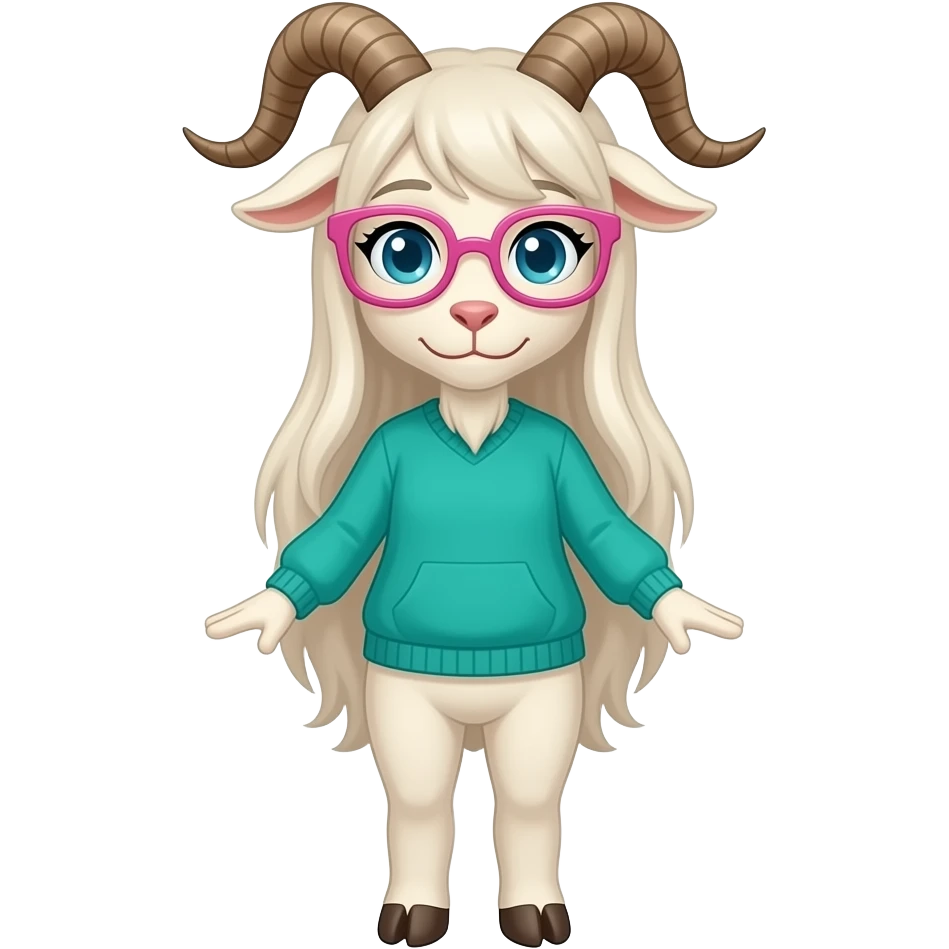 Raslei from the video game deltarune basically a female goat standing on two legs wearing a turquoise green like sweater wearing pink glasses emoji