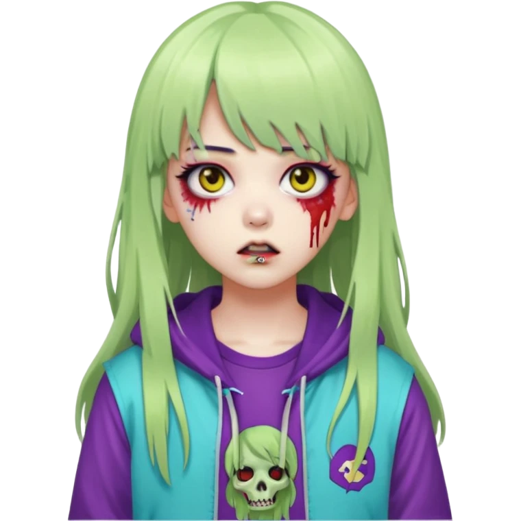  portrait-of-a-zombie-k-pop-idol,-wearing-a-stylish-streetwear-outfit-with-layered-colorful-clothing,-long-hair-with-bangs,-makeup,- emoji