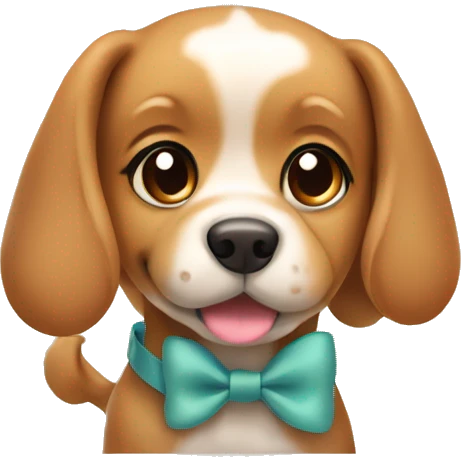 Make a cute light brown dog sitting with a bow on its head  emoji