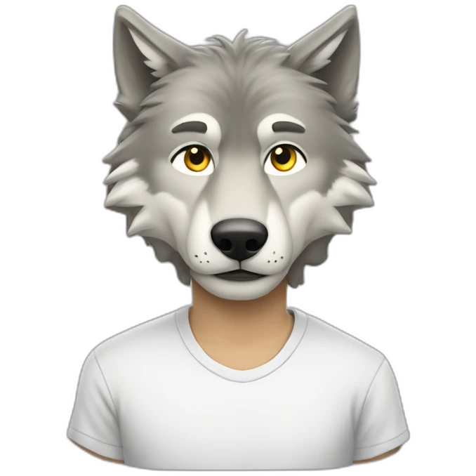 caucasian man an image of a wolf on his shirt emoji