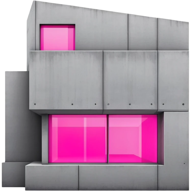 Minimalist gray concrete building with one window glowing bright pink, brutalist architecture emoji