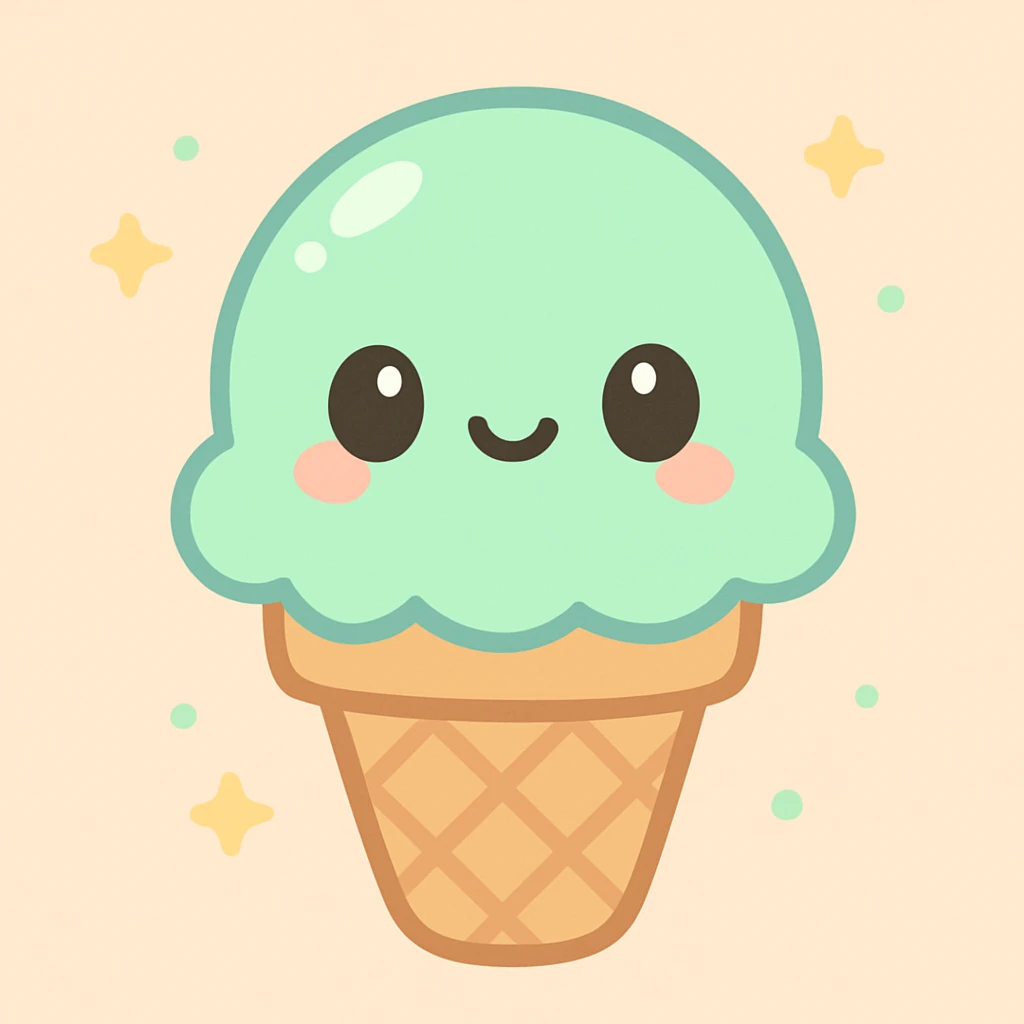 ice cream with a green ball, kawaii cute style emoji