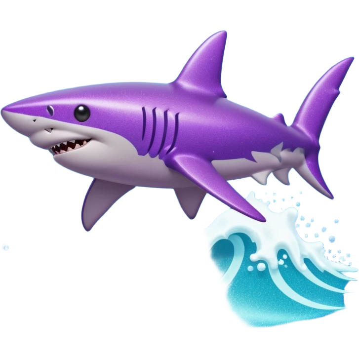 purple glitter shark on a cyan wave emoji