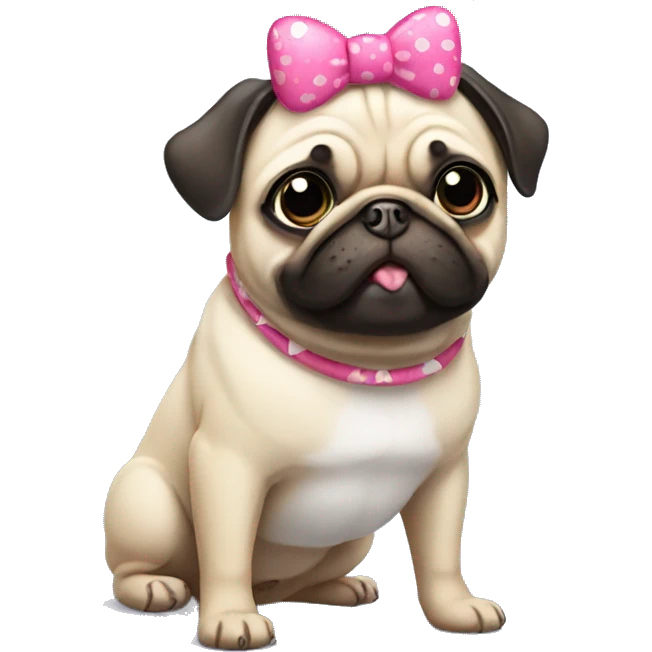 Fun pug wearing hello kitty headband emoji