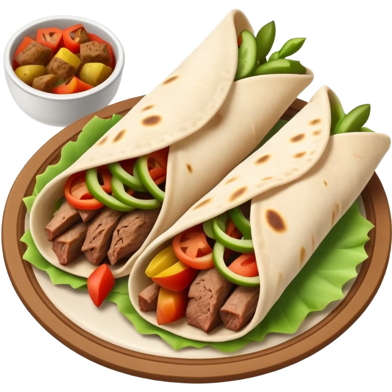 cinematic-realistic-gyros-dish-emoji,-showcasing-succulent,-spiced-meat-wrapped-in-pita-with-fresh-vegetables-rendered-with-lifelike-detail-and-dynamic,-appetizing-lighting. emoji