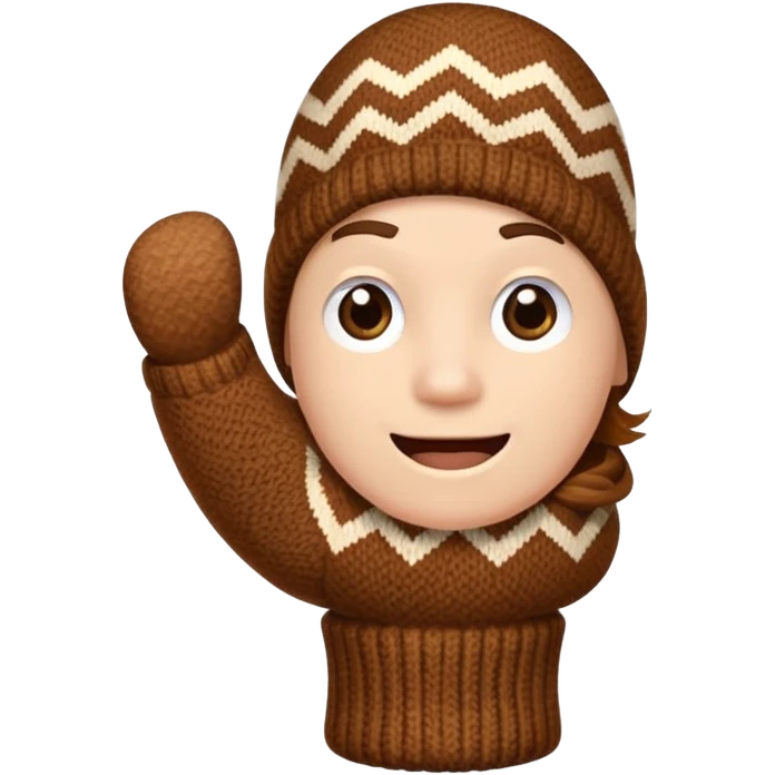 thumbs up fist in brown knit mitten with zig-zag beige pattern emoji