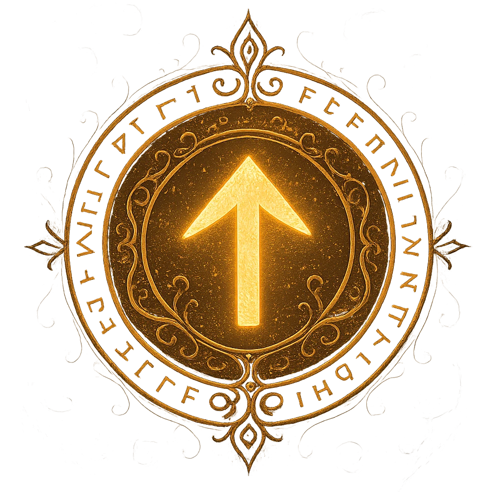 up arrow inside a circle, designed to look like a mystical talisman, intricate details, magical ornamentation, ornate, glowing, ancient runes emoji