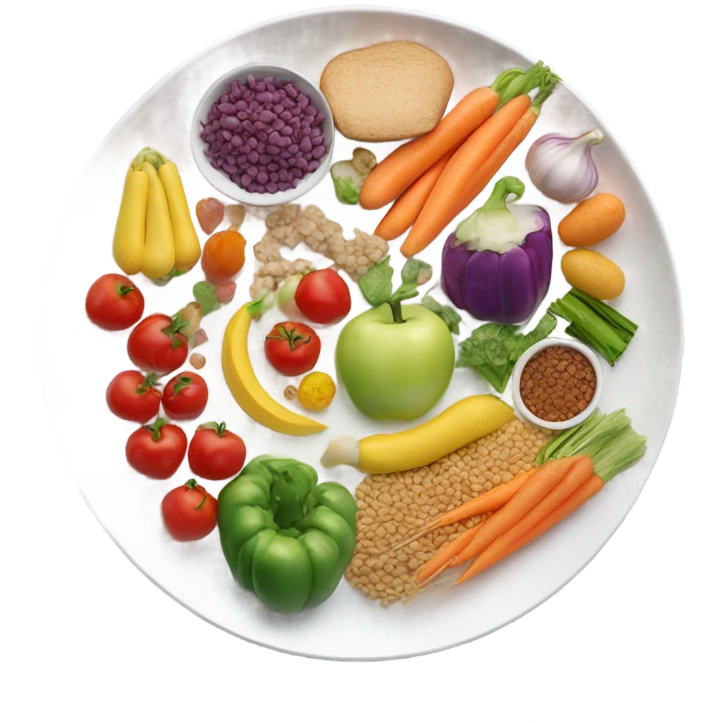 round white plate with healthy food emoji