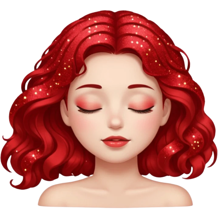 red glitter girl with closed eyes lying on the floor emoji