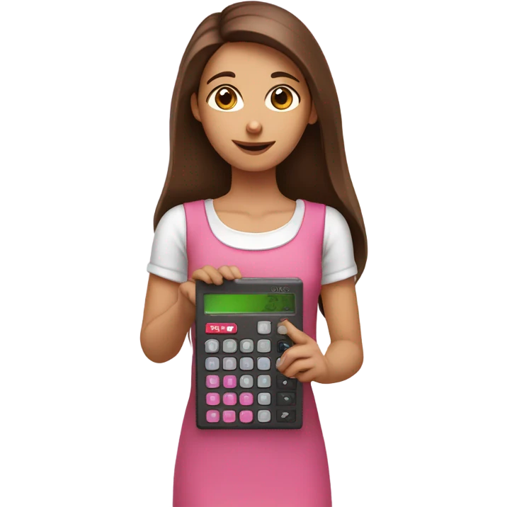 Pretty Girl with straight brown hair holding one pink calculator in her hand emoji