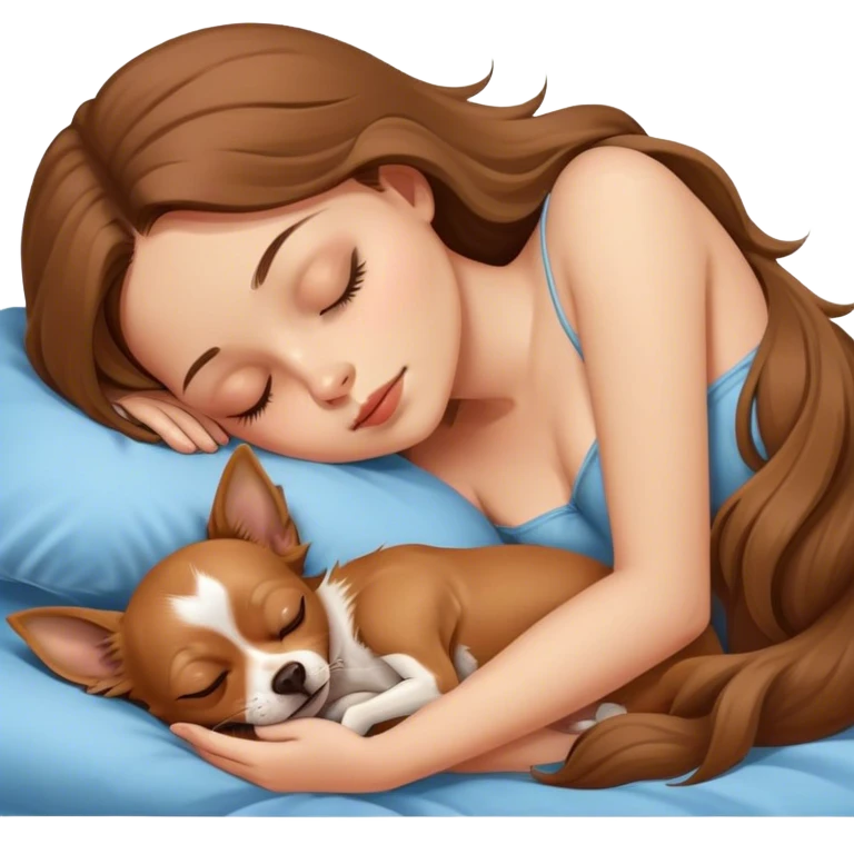 Girl sleeping with longhair brown chihuahua  emoji