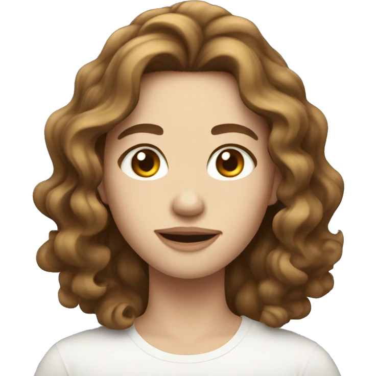 Brown wavy hair and white skin emoji