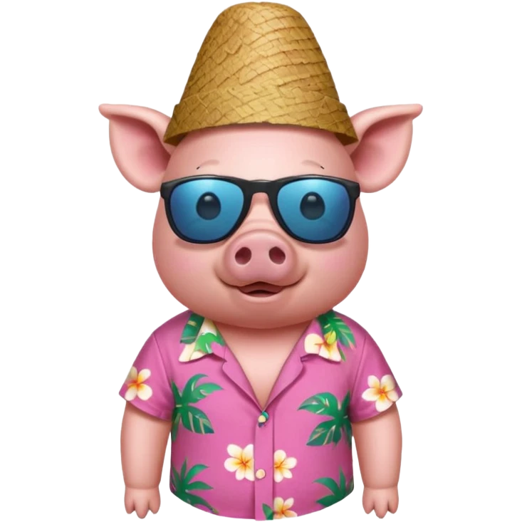 Pig with aloha shirt, birthday hat, sunglasses emoji