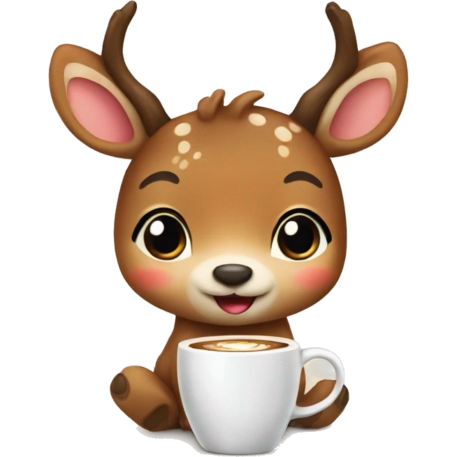 Cute deer drink coffee emoji
