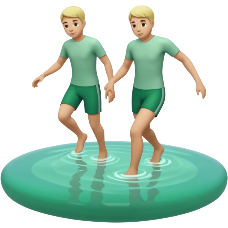Create a minimalistic 3D emoji-style icon in a modern iPhone-like emoji aesthetic. Glossy rounded 3D surfaces, soft reflections, white background. Theme: Ice bathing in a natural pool. Show a simplified natural pool with green-tinted water and a stylized neutral figure stepping into the cold water. emoji