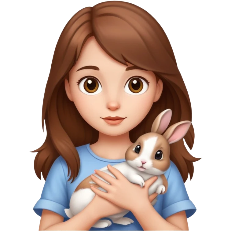 A beautiful brown-haired girl holding a little rabbit emoji
