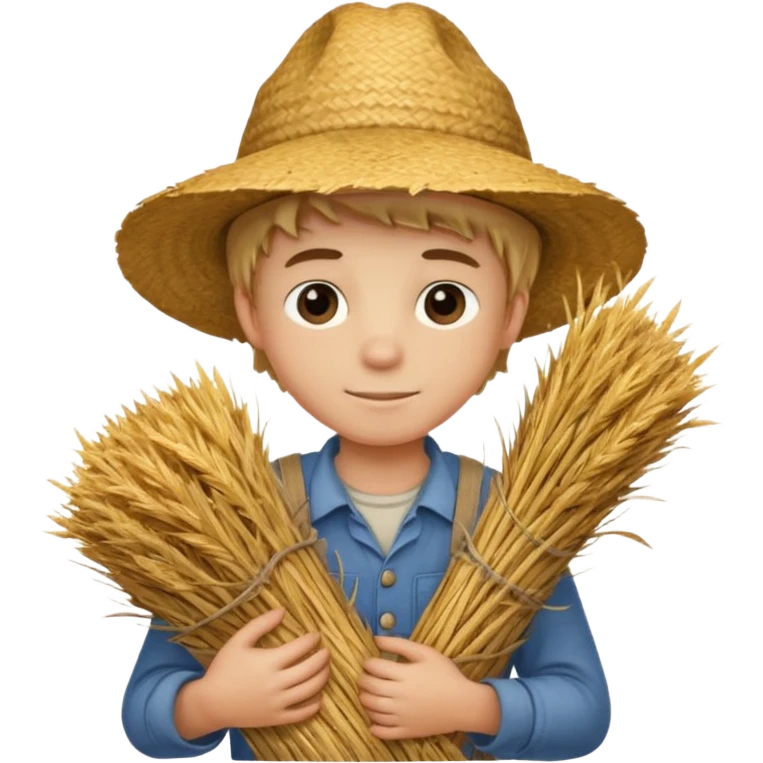 boy farmer, hug a bundle of straw emoji