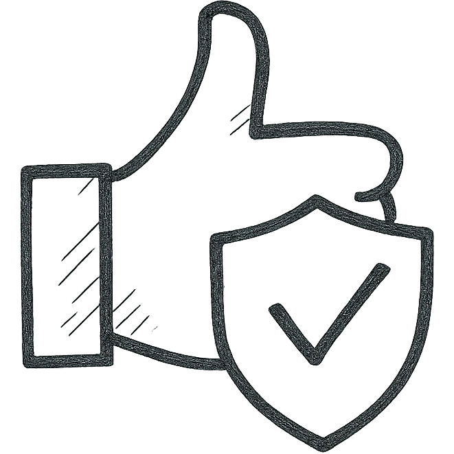 minimalist green thumbs up emoji combined with shield symbol, light blue clean background, conveying calm and security emoji