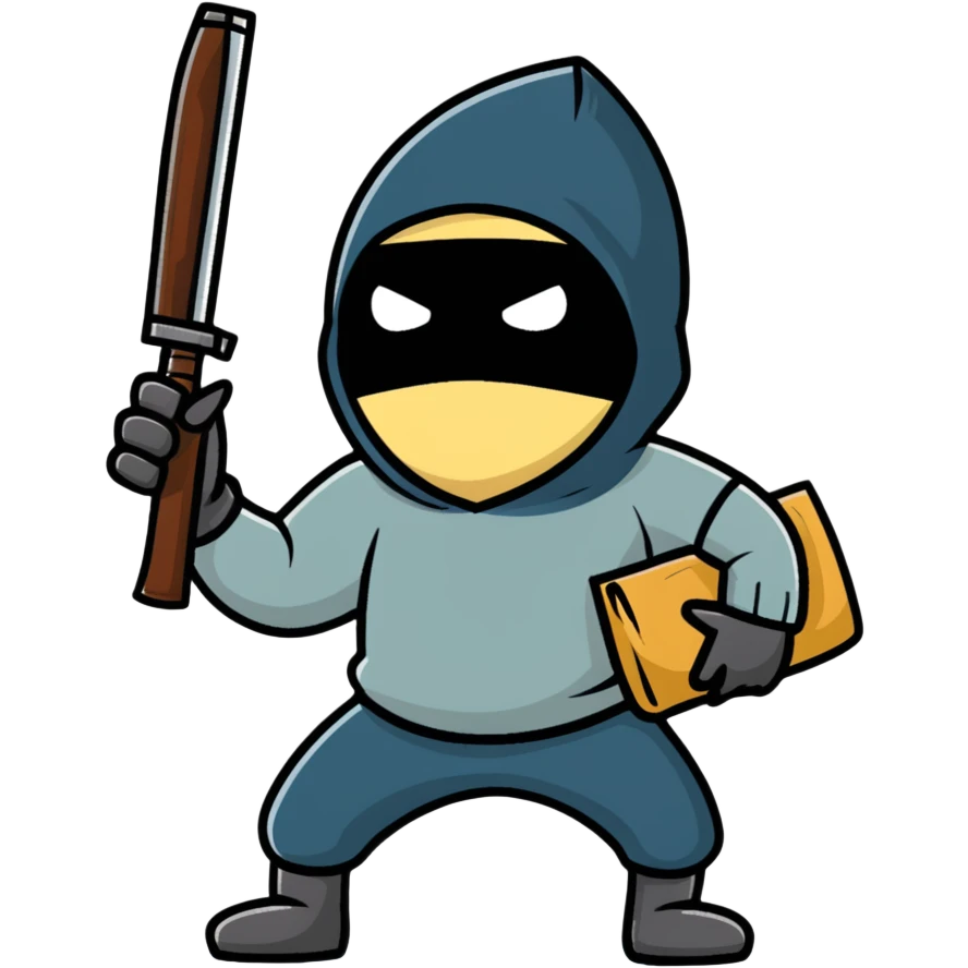 cartoon robber with sack on head holding weapon full body emoji