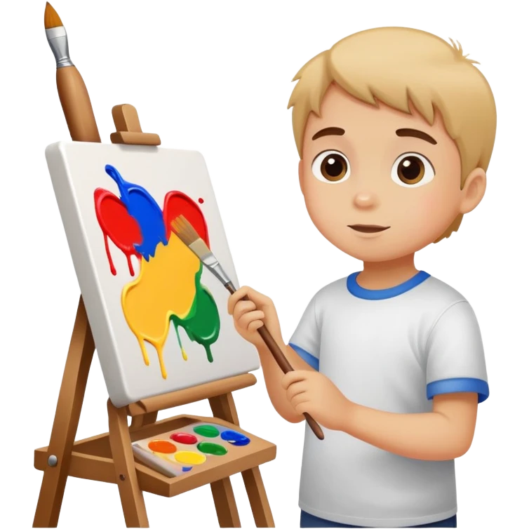 child painting on a canvas with a brush, colorful and creative emoji
