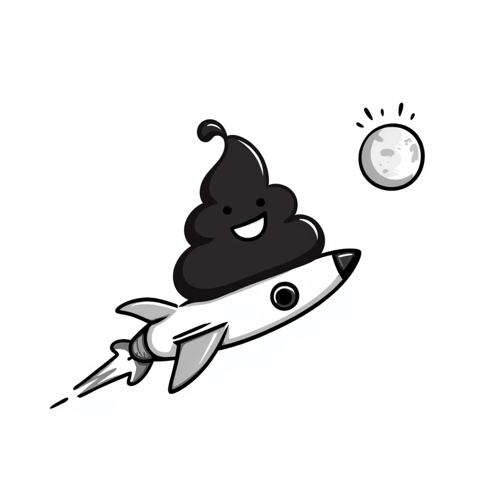 hand-drawn doodle of a turd with lipstick sitting on a rocket with the moon in the background emoji