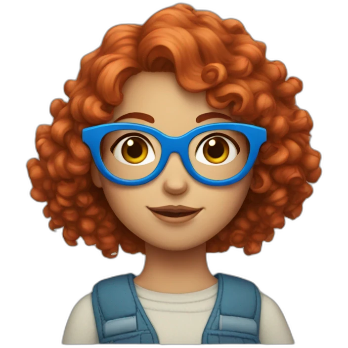a girl with curly red hair and blue glasses with a cat in her arms emoji