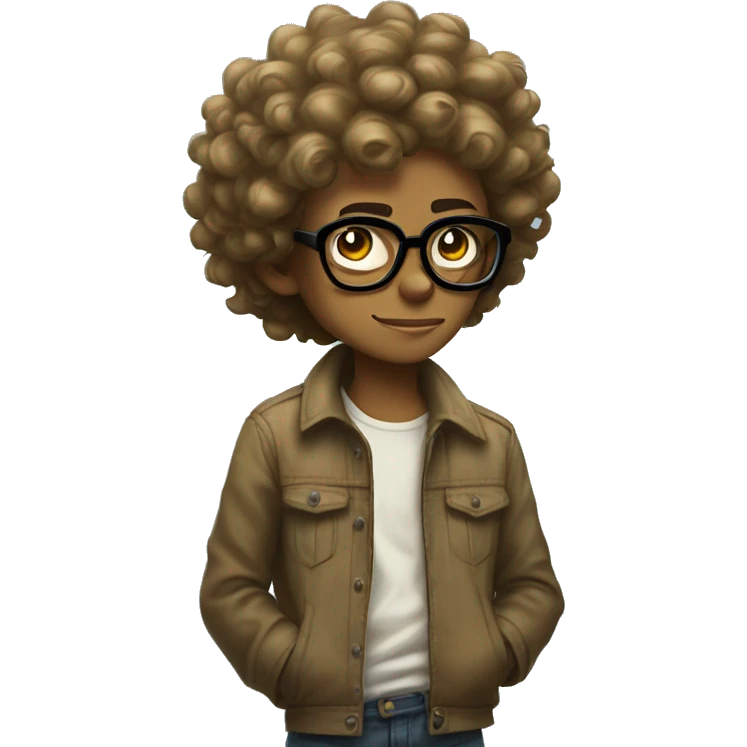 Tan skinned short curly hair with glasses Gorillaz character emoji