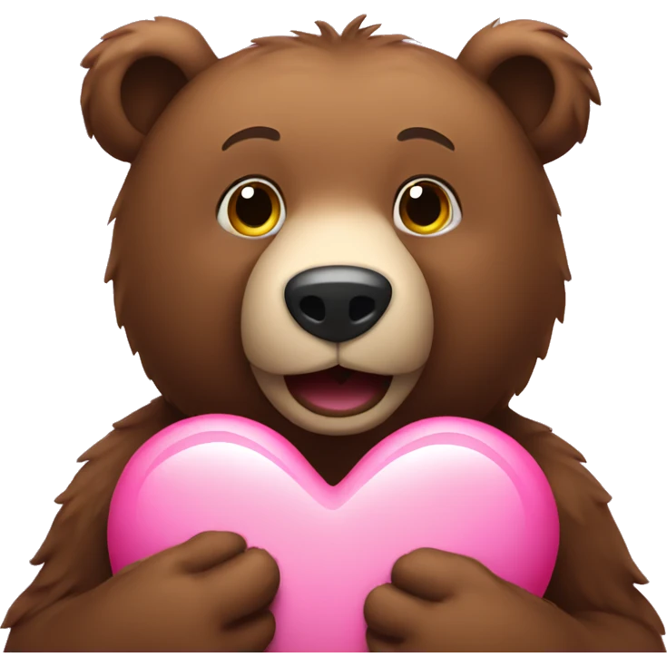 a brown bear holding a pink heart emoji