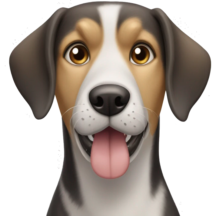 A older dog that’s a beagle, hound dog, and huskie mix, but mostly beagle and huskie emoji