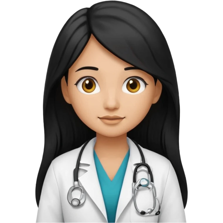 tan skin girl with long black hair, stethoscope and doctor's coat, emoji style emoji