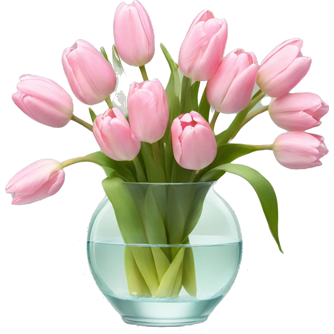 Pastel Pink tulips in glass vase  emoji