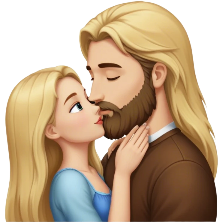 girl with long blonde hair kissing tall man with long brown hair and beard emoji