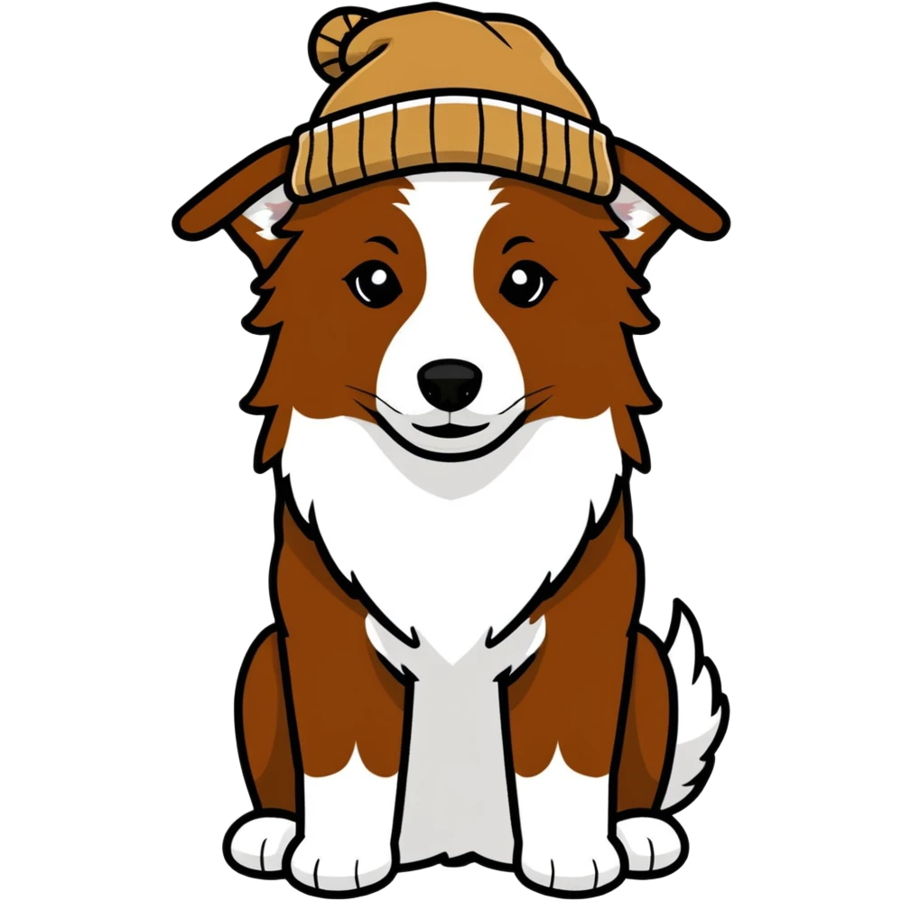 Border collie marrom usando um gorro  emoji