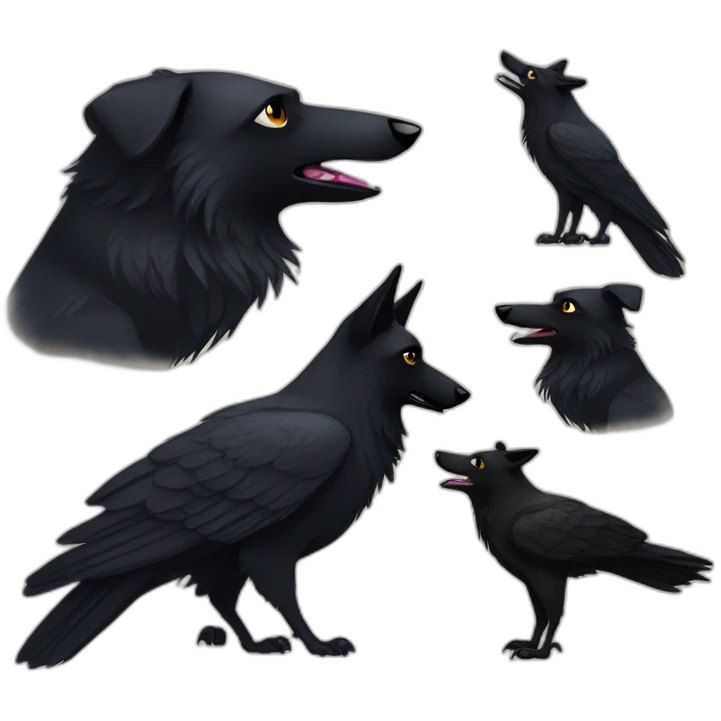 Black german shepherd and a raven bird emoji
