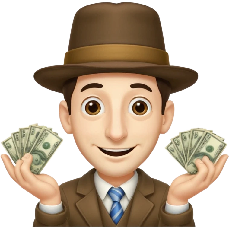 Jewish man with a big nose having his hands clenched together while smiling when he sees money , add the side curls and the funny hat , add the side curls please c emoji