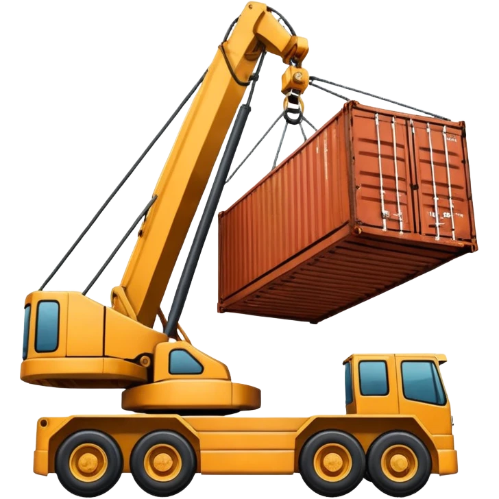 Container being lifted by a large machine, import. emoji