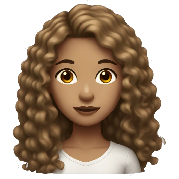 Girl with light skin, long and curly Brown hair, dark eyes emoji